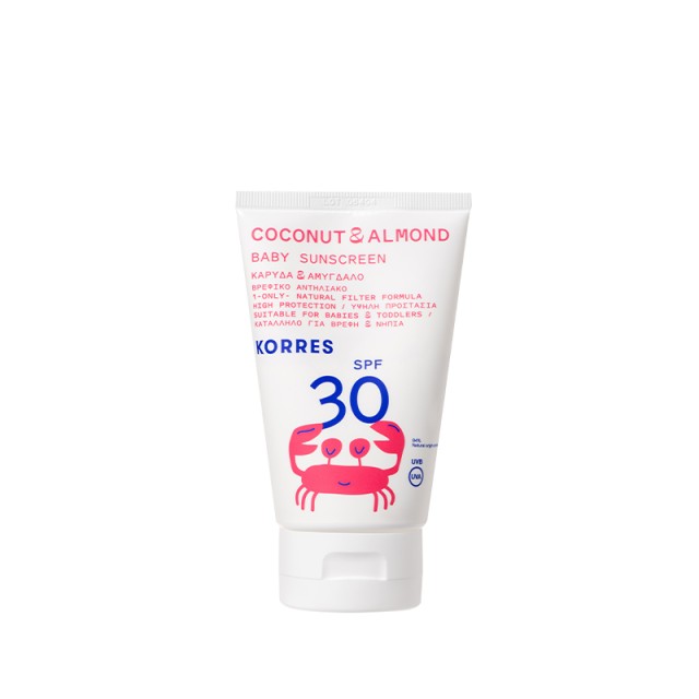 Korres Coconut & Almond Baby Sunscreen Emulsion Spf30 Βρεφικό Αντηλιακό Γαλάκτωμα με Ένα Μόνο Φυσικό Φίλτρο 100ml