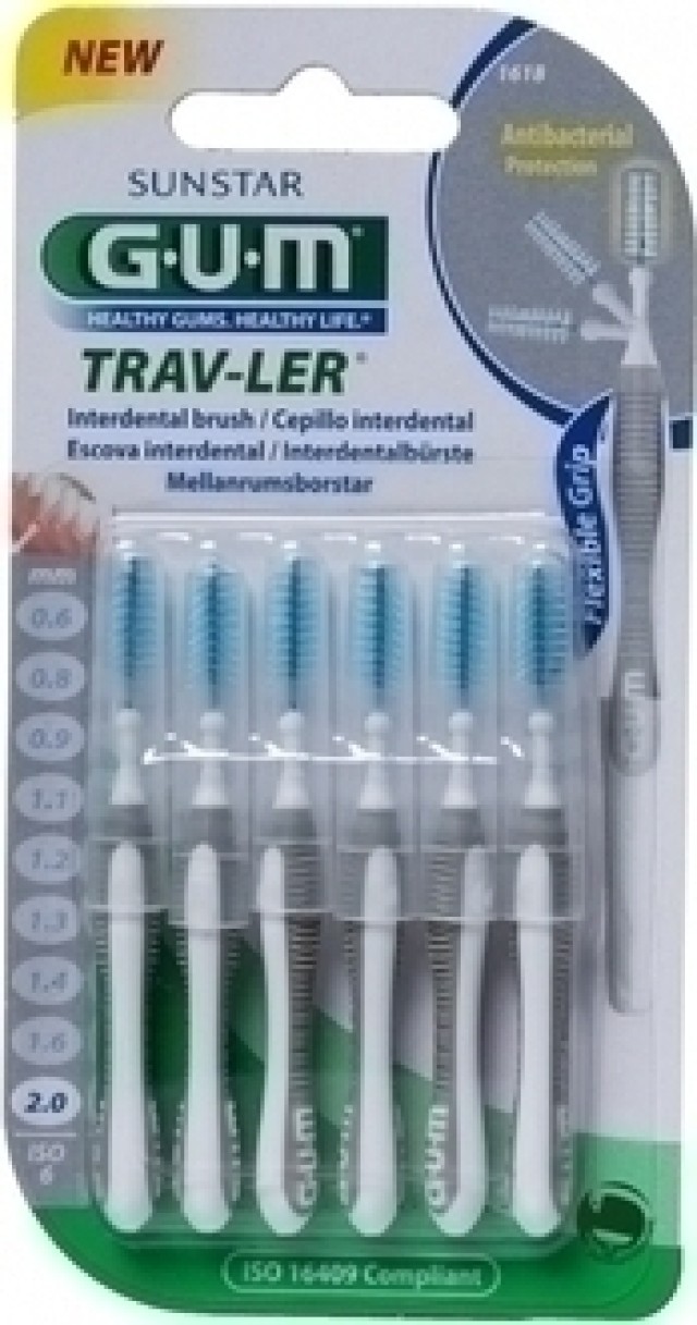 Gum Trav-ler Interdental Brush Μεσοδόντιο Βουρτσάκι 2,0mm Γκρι 6 τμχ. (1618)