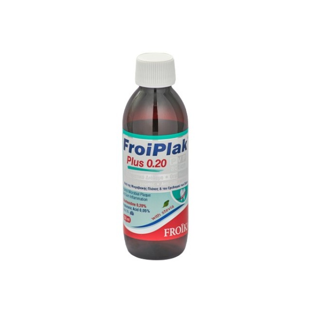 Froika FroiPlak Plus Anti-Plaque & Anti-color Effect Mouth Wash Chlorhexidine 0.20 PVP Action Στοματικό Διάλυμα κατά της Οδοντικής Πλάκας & της Χρώσης για Ερεθισμένα Ούλα, 250ml με Στέβια