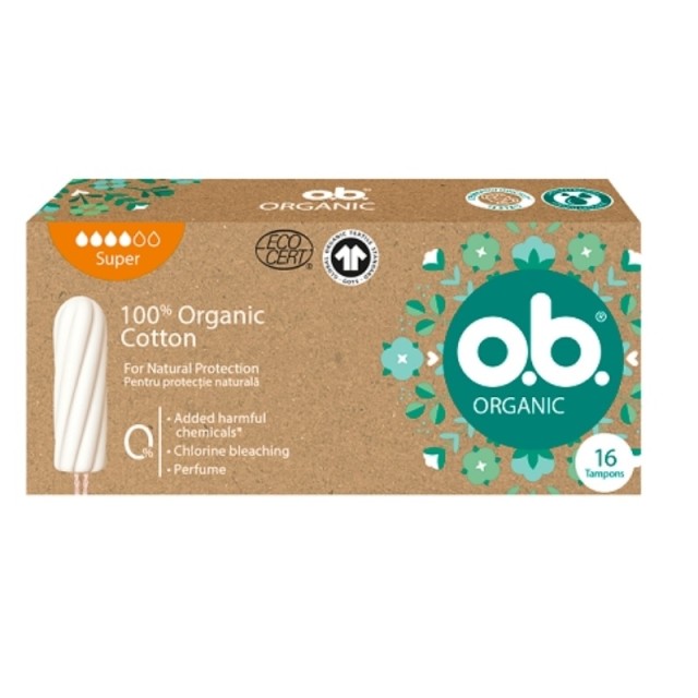 O.B. Ταμπόν Organic 100% Organic Cotton Tampons για Αυξημένη Ροή 16τμχ