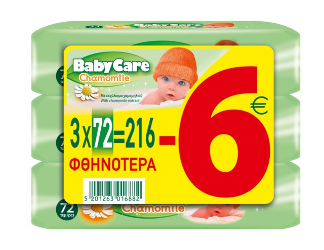 Μωρομάντηλα BabyCare Chamomile 216 τμχ (72τμχ Χ 3πακέτα ) -6,00€