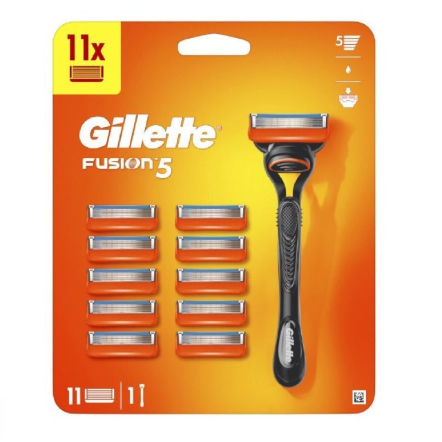 Gillette Fusion5 Ξυραφάκι με Ανταλλακτικές Κεφαλές 5 Λεπίδων και Λιπαντική Ταινία 11τμχ