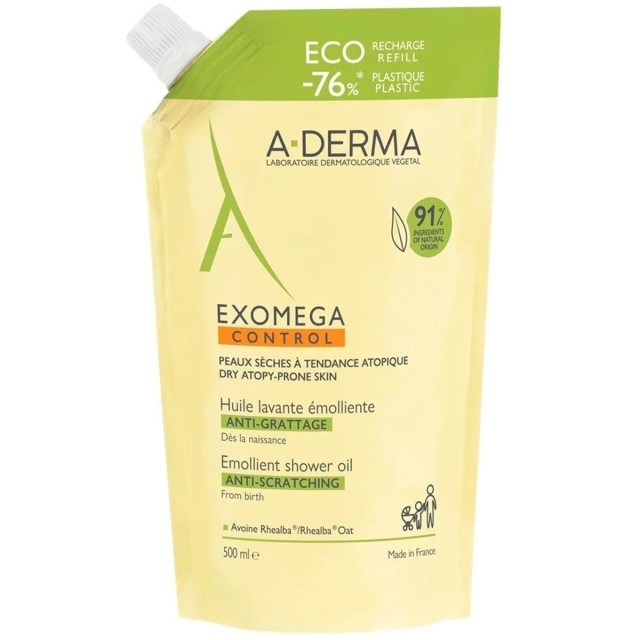 A-Derma Exomega Control Huile Refill Μαλακτικό Λάδι Καθαρισμού για Ατοπικό Δέρμα Ανταλλακτικό 500ml