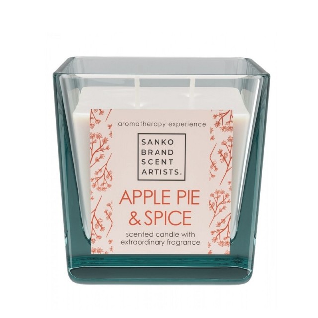 Sanko Αρωματικό Κερί Apple Pie & Spice σε γυάλινο κύβο με δυο φυτίλια 1 τεμ