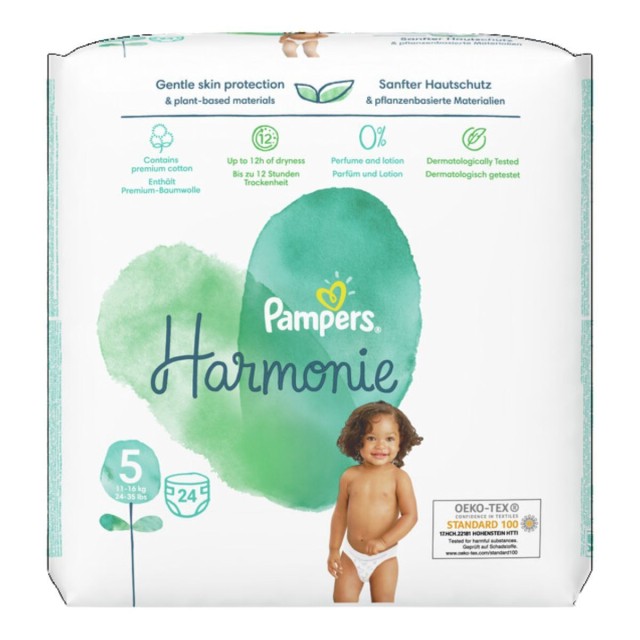 Pampers Πάνες με Αυτοκόλλητο Harmonie No. 5 για 11-16kg 24τμχ