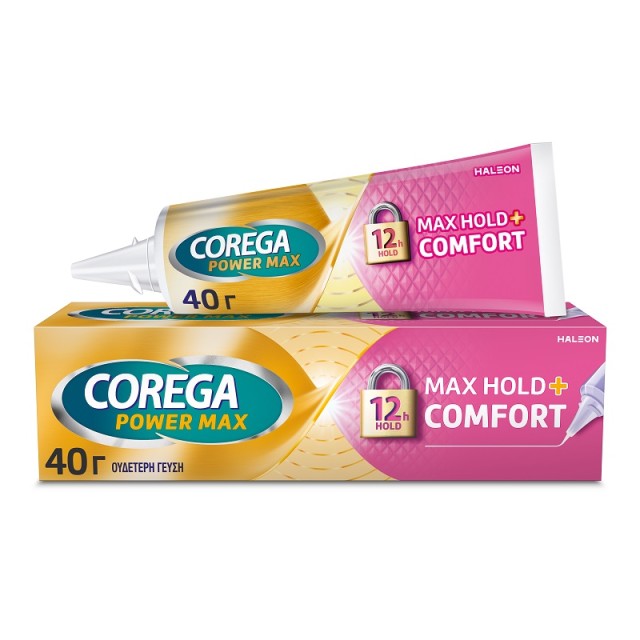 Corega Max Hold+Comfort, Στερεωτική Κρέμα Τεχνητής Οδοντοστοιχίας για έως και 12 ώρες συγκράτησης 40gr