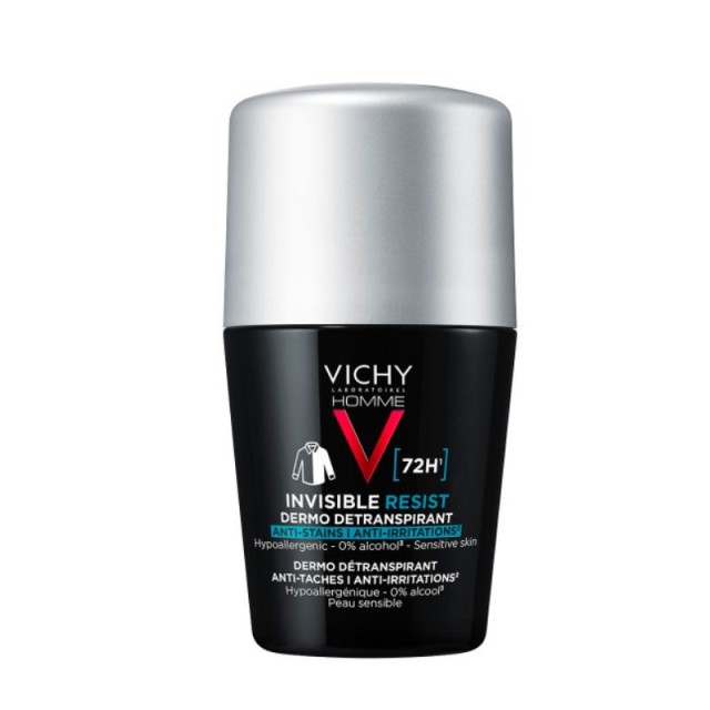 Vichy Homme Invisible, Anti-Stain - Anti Irritation Roll-On Αποσμητικό κατά των Σημαδιών και Έντονης Εφίδρωσης 50ml