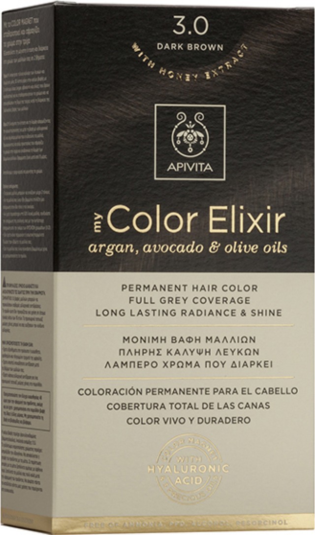 Apivita My Color Elixir No3.0 Καστανό Σκούρο Κρέμα Βαφή Σε Σωληνάριο 50ml & Ενεργοποιητής Χρώματος 75ml