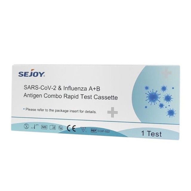 Sejoy SARS-CoV-2 & Influenza A+B Antigen Rapid Test Ποιοτικής Ανίχνευσης Αντιγόνων Covid-19 & Γρίπης Τύπου Α/Β 1 τεμ.