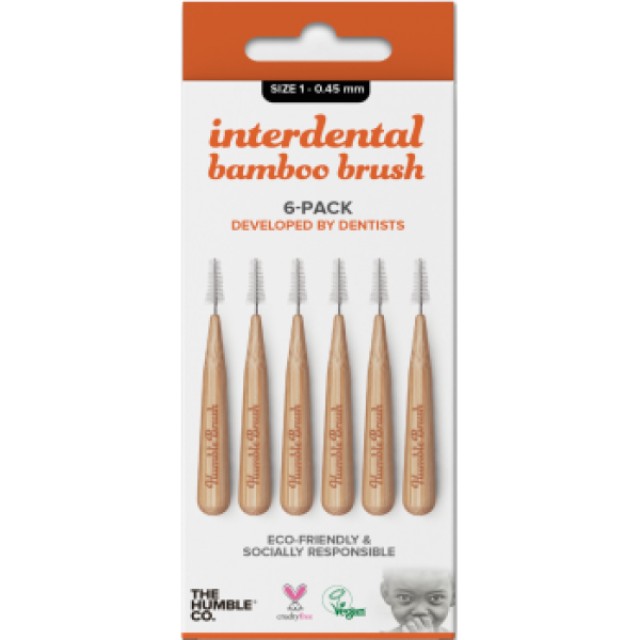 The Humble Co. Bamboo Interdental Brush 6 pack Orange Μεσοδόντια Βουρτσάκια Size 1 (0.45mm), 6 Βουρτσάκια