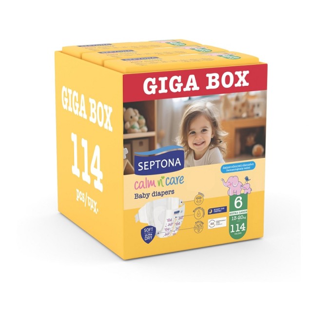 Septona Calm n Care Giga Box Πάνες Extra Large No6 (13-20kg) 114τεμ. (3x38τεμ.)