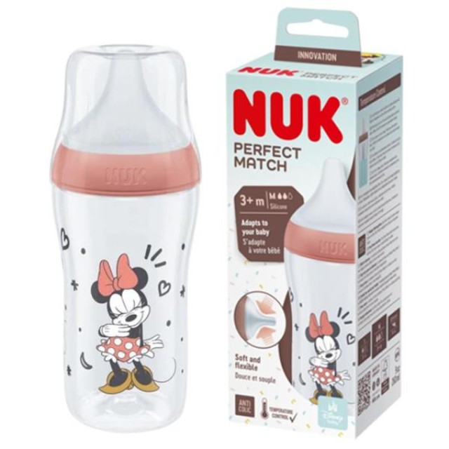 Nuk Minnie Perfect Match Πλαστικό Μπιμπερό με Μαλακή Θηλή Σιλικόνης από 3+ Μηνών Μ, 260ml