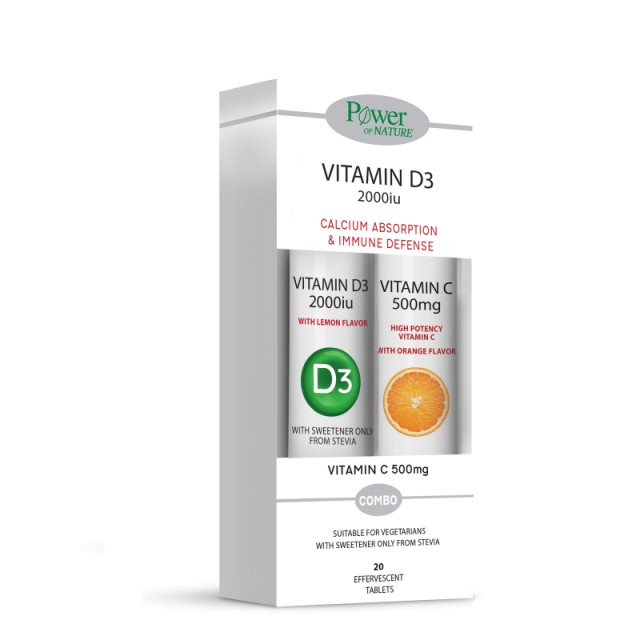 Power Of Nature Vitamin D3 2000iu & Vitamin C 500mg Πορτοκάλι 20 + 20 αναβράζοντα δισκία