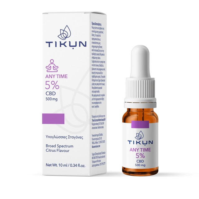 Tikun Any Time 5% cbd 500mg Υπογλώσσιες Σταγόνες Κάνναβης Κατά του Άγχους για Ισορροπία, Ευεξία, Χαλάρωση 10ml