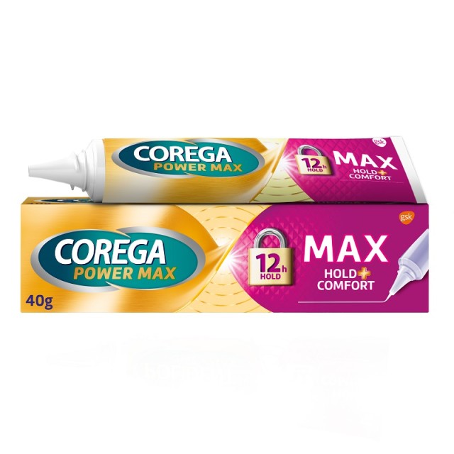 Corega Max Hold+Comfort, Στερεωτική Κρέμα Τεχνητής Οδοντοστοιχίας για έως και 12 ώρες συγκράτησης 40gr