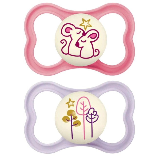 Mam Air Night Silicone Soother 16m+ 277SGc - Ροζ  Μωβ, 2τμχ