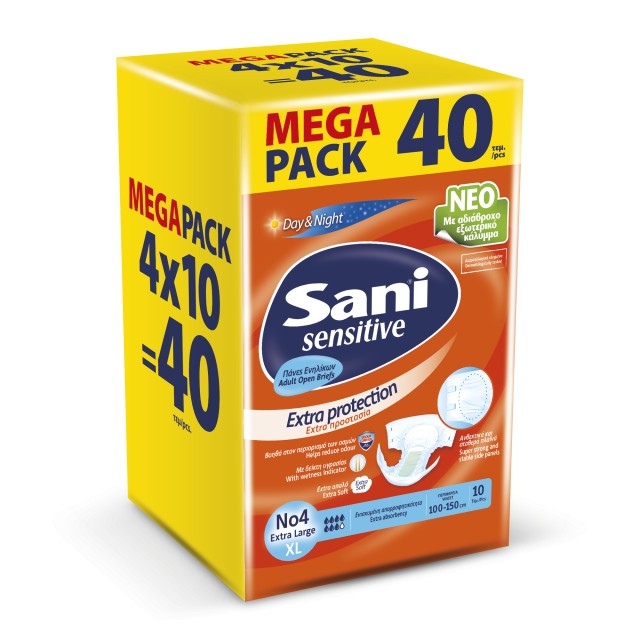 Sani Ανοιχτή πάνα ακράτειας Sani Sensitive Extra Large No4 Mega Pack 40τεμ Value Pack (4x10τμχ)