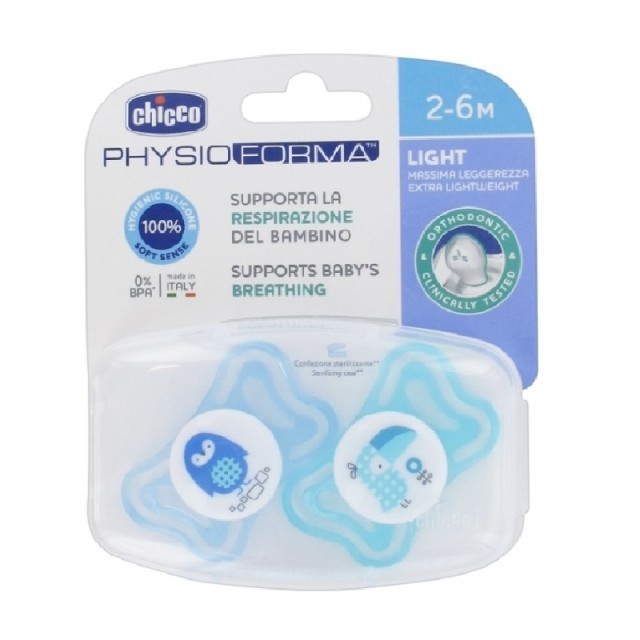 Chicco Ορθοδοντικές Πιπίλες Νυκτός Blue Σιλικόνης για 2-6 μηνών με Θήκη 2τμχ