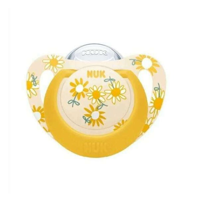 Nuk Ορθοδοντική Πιπίλα Σιλικόνης Star Flowers Yellow με Θήκη για 6-18 μηνών (10.736.781)