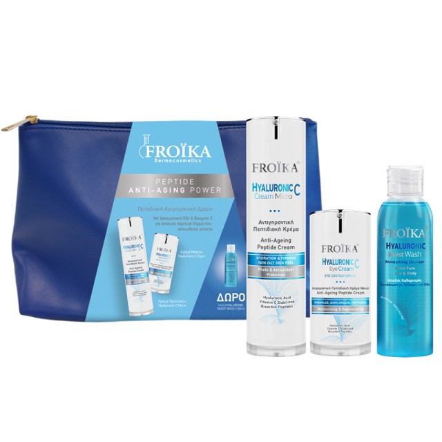 Froika Promo Pack Peptide Anti-Aging Power Κρέμα Προσώπου Hyaluronic C Micro 50ml, Κρέμα Ματιών Hyaluronic C Eye Cream 15ml & Δώρο Καθαριστικό Προσώπου 100ml & Νεσεσέρ