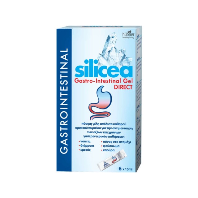 Hubner Silicea Gastrointestinal Gel Direct, Πόσιμη Γέλη Καθαρού Πυριτίου για την Αντιμετώπιση των Οξέων & χρόνιων γαστρεντερικών προβλημάτων 6 x 15ml