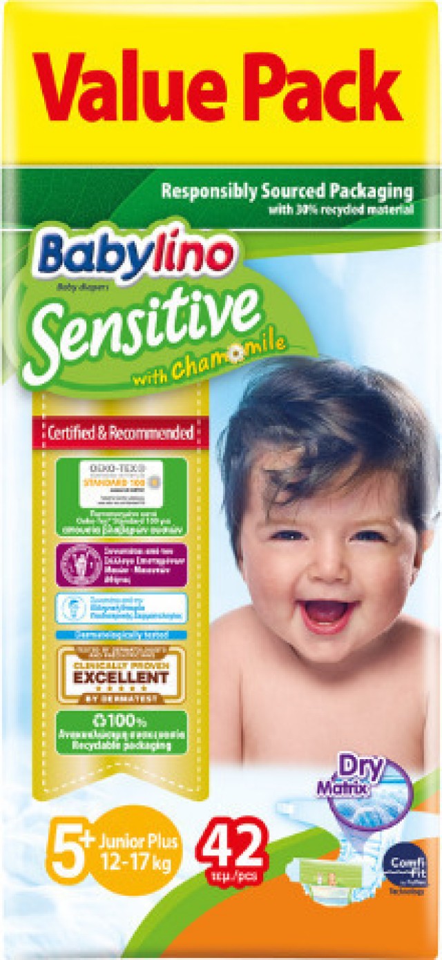 Βρεφική πάνα Babylino Sensitive Value Pack No5+ 12-17 Kg 42τμχ