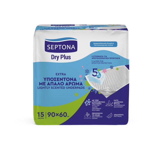 Septona Dry Plus Υποσέντονα Ακράτειας με Άρωμα & 5 Στρώματα Προστασίας 60x90cm 15τμχ