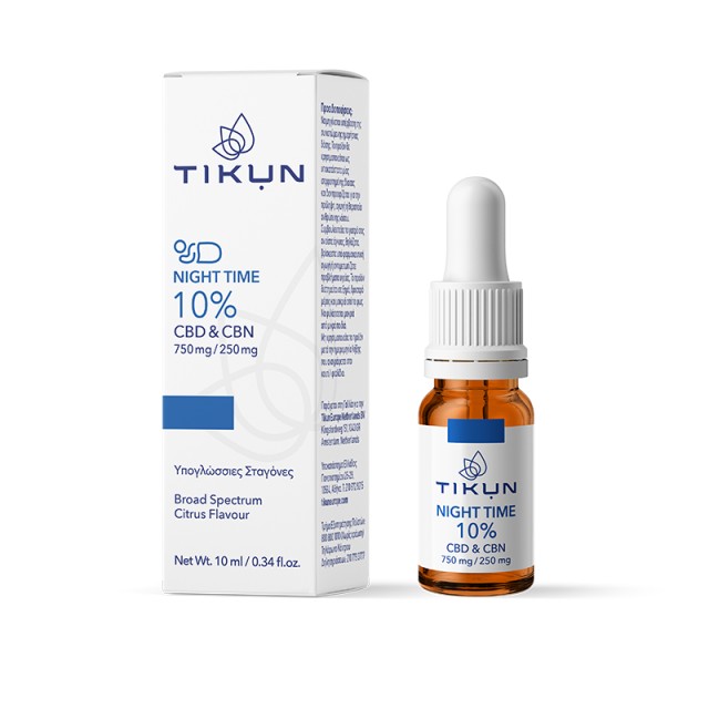 Tikun Night Time 10% Cbd&cbn  750mg/250mg Υπογλώσσιες Σταγόνες Κάνναβης κατά του Άγχους για Ισορροπία Ευεξία 10ml