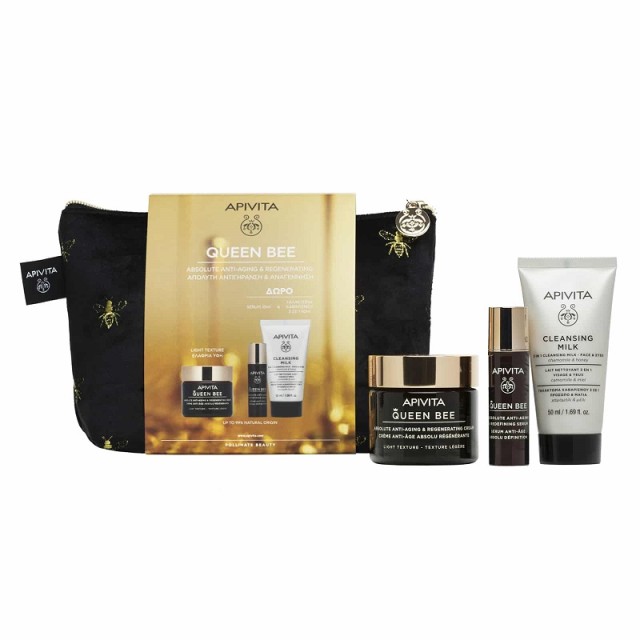 Apivita Promo Pack Queen Bee Ελαφριάς Υφής 50ml & Δώρο Γαλάκτωμα Καθαρισμού 3 σε 1 50ml & Ορός Αντιγήρανσης 10ml