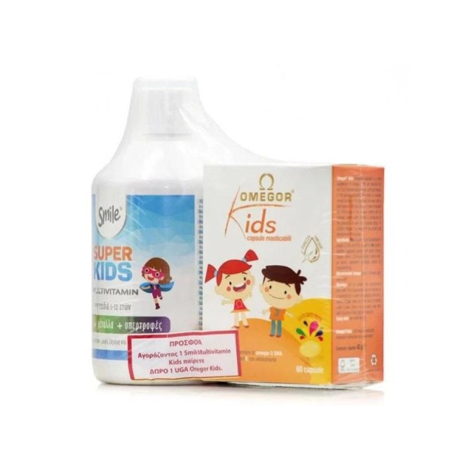 AM Health Promo Pack Smile Super Kids Multivitamin Πολυβιταμίνη για Παιδιά 500ml & Δώρο Uga Omegor Kids 60 μασώμενες ταμπλέτες