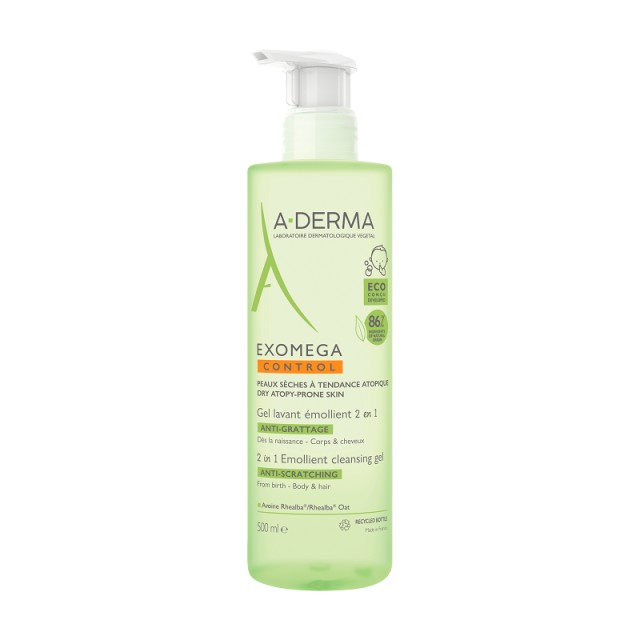 A-Derma Exomega Control Gel Μαλακτικό Ζελ Καθαρισμού 2 σε 1 κατά του Αισθήματος Κνησμού 500ml