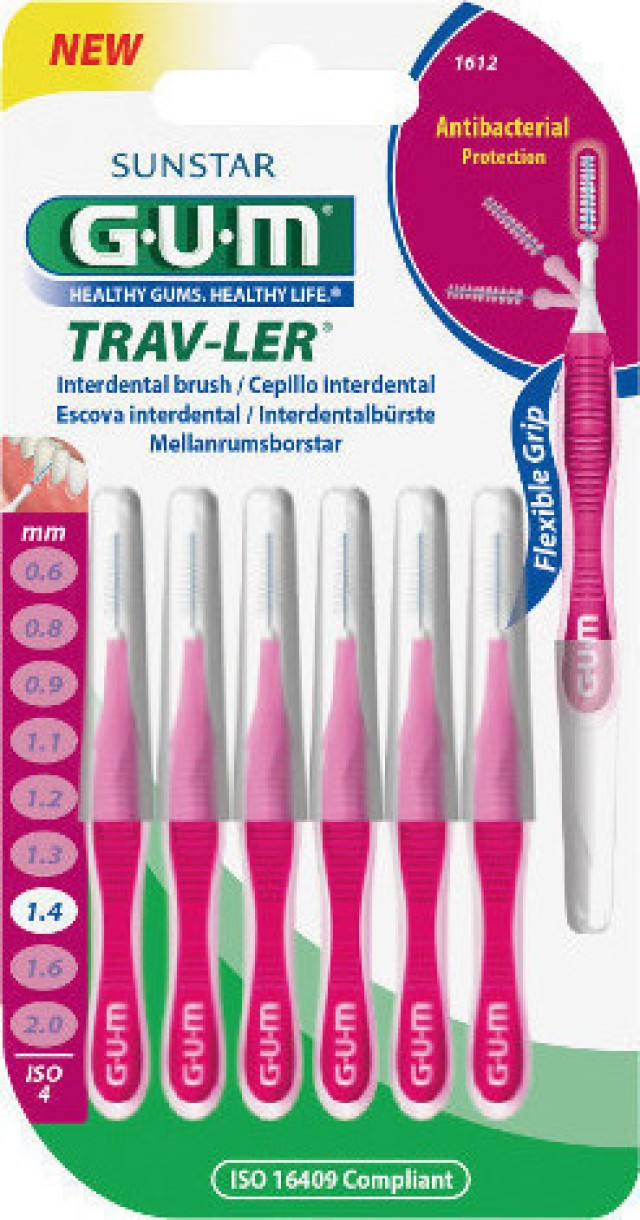 Gum Trav-ler Interdental Brush Μεσοδόντιο Βουρτσάκι 1,4mm Φούξια 6 τμχ (1612)