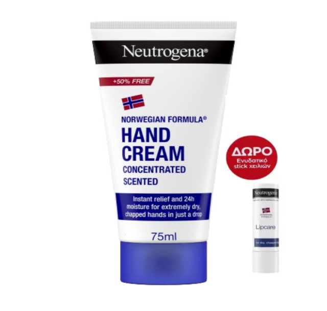 Neutrogena Promo Box Hand Cream Κρέμα Χεριών 75ml & ΔΩΡΟ Lipcare Ενυδατικό Lip Balm Χειλιών 4.8g