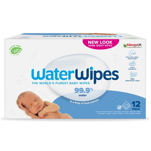 WaterWipes Άοσμα Μωρομάντηλα με 99.9% Νερό για Ηλικίες 0+ 720 Μαντηλάκια (12πακ/60τμχ)