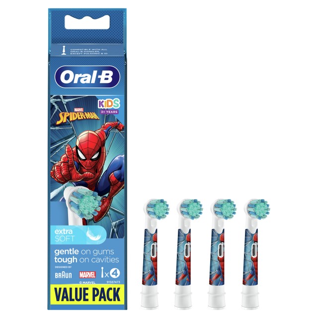 Oral-B Kids Spiderman Ανταλλακτικές Κεφαλές Παιδικής Ηλεκτρικής Οδοντόβουρτσας , 4 τμχ