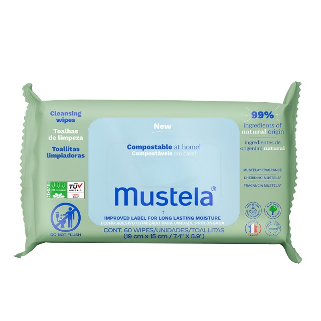 Mustela Cleansing Wipes Compost, Μαντηλάκια Καθαρισμού 60 Τεμάχια