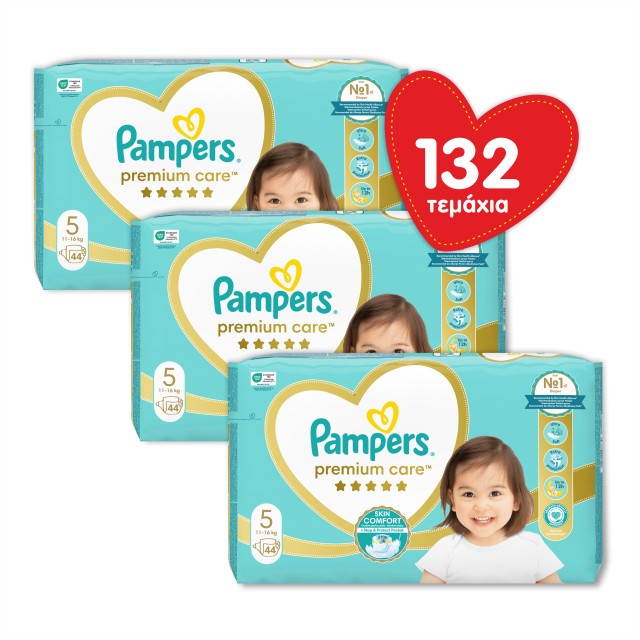 Pampers Πακέτο x3 JUMBO Premium Care Πάνα Μέγεθος 5 (11-16 κιλά) 132 πάνες (3x44)