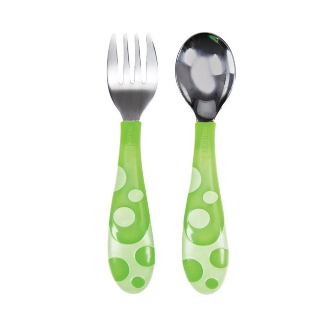 Munchkin Toddler Fork & Spoon Πράσινα 12m+ Μαχαιροπίρουνα 2Τμχ