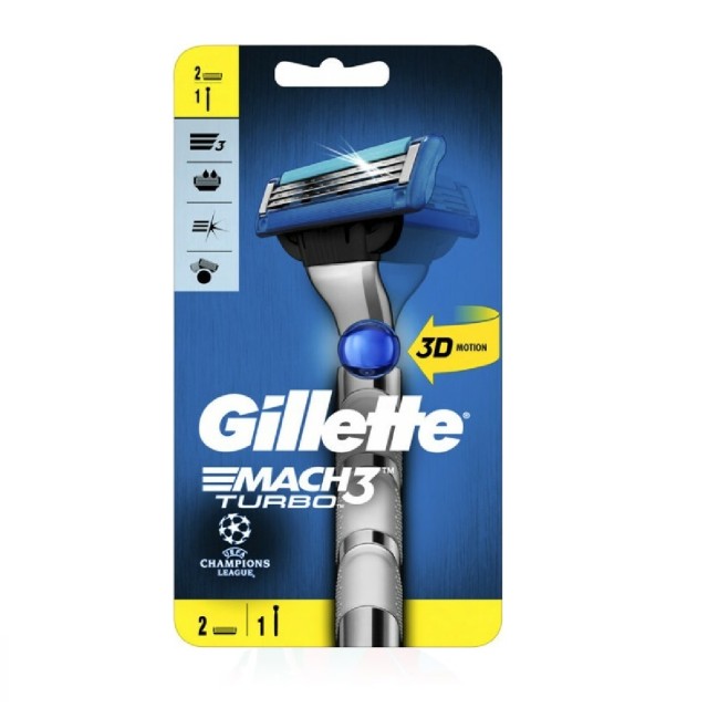 Gillette Mach3 Turbo 3D Ξυραφάκι με Ανταλλακτικές Κεφαλές 3 Λεπίδων & Λιπαντική Ταινία Champions League 2τμχ