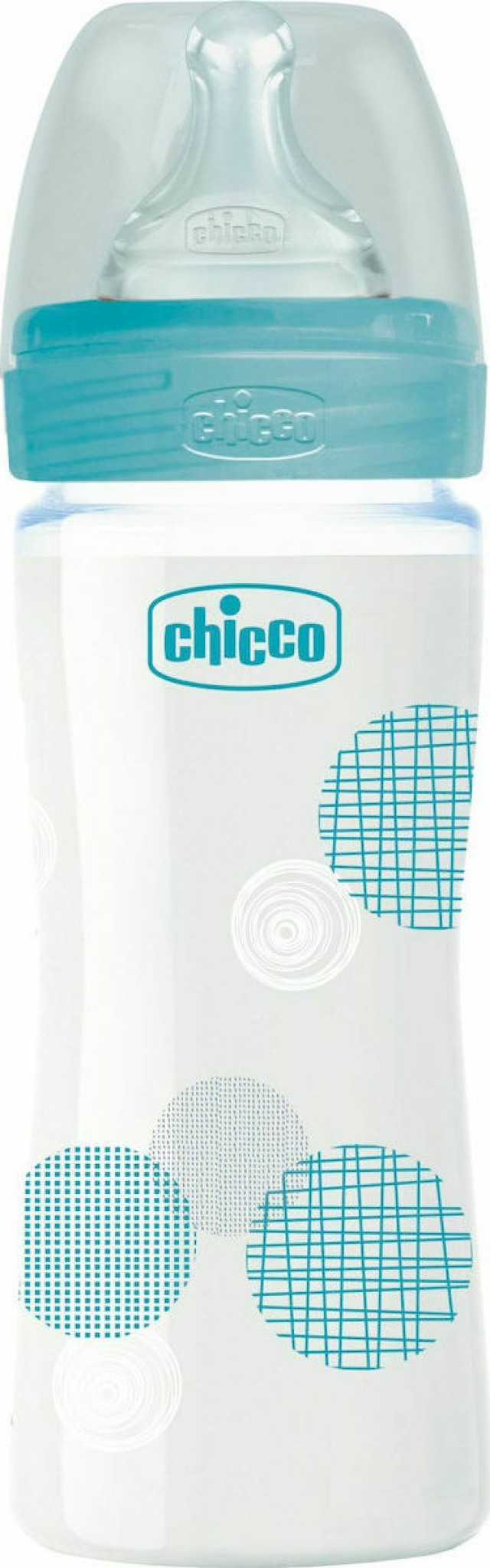 Chicco Well Being Μπιμπερό Γυάλινο Με Θηλή Σιλικόνης Αργής Ροής Μπλε 0m+ 240ml 028721200