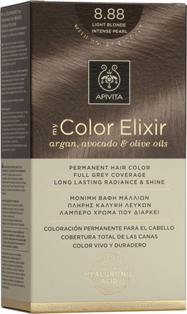 Apivita My Color Elixir No8.88 Ξανθό Ανοιχτό Έντονο Περλέ Κρέμα Βαφή Σε Σωληνάριο 50ml & Ενεργοποιητής Χρώματος 75ml