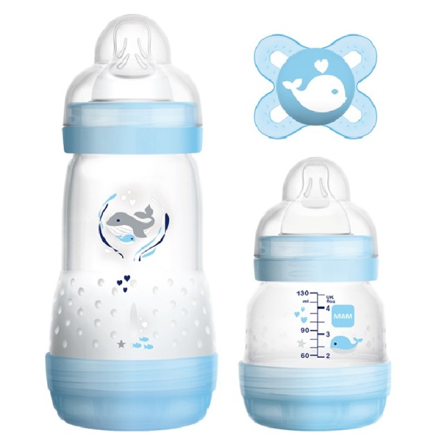 Mam Starter Set Μπλε με 1 Μπιμπερό Easy Start Anti-Colic 130ml 7 1 Μπιμπερό Easy Start Anti-Colic 260ml & 1 Πιπίλα MAM Start