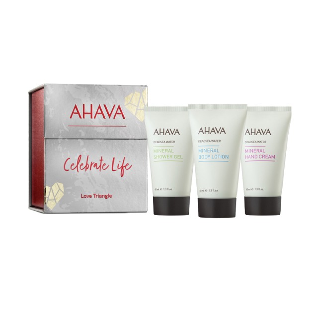 Ahava Promo Christmas Celebrate Life Love Triangle Mineral Shower Gel 40ml & Mineral Body Lotion 40ml & Mineral Hand Cream 40ml