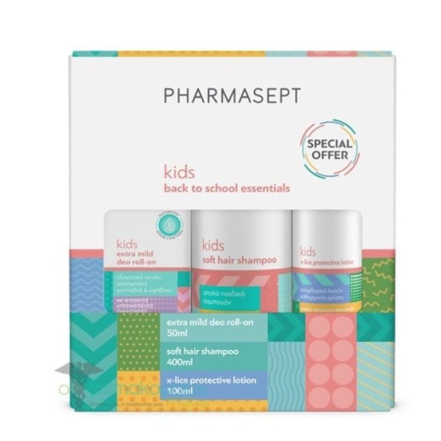 Pharmasept Promo Pack Kids Back to School Pack X-Lice Protective Lotion 100ml & Soft Hair Shampoo 400ml & Extra Mild Deo Roll-On 50ml