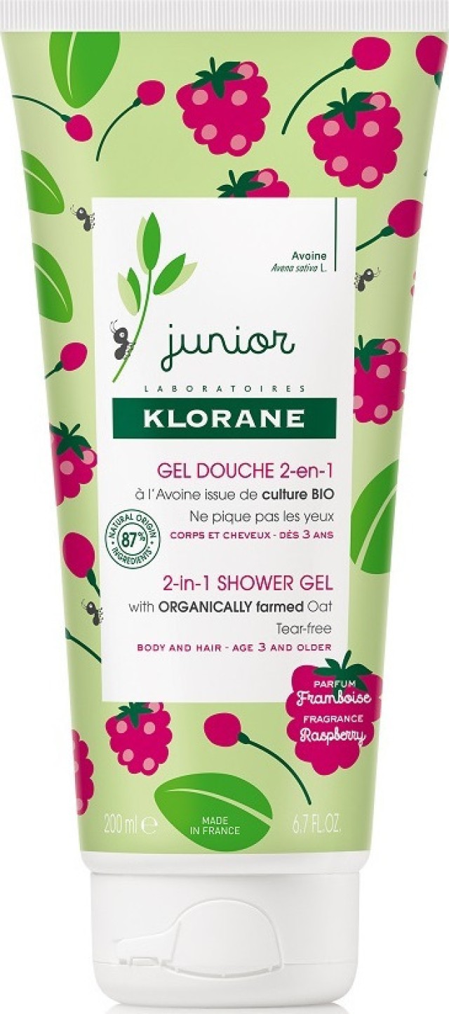 Klorane Junior Gel Douche 2in1 Μαλλιά & Σώμα για Παιδιά 3+ με Άρωμα Βατόμουρο 200ml