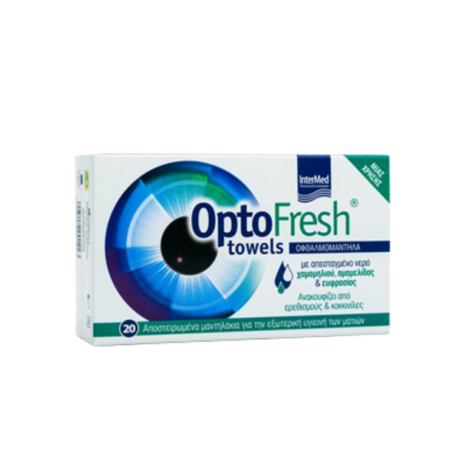 Intermed OptoFresh towels ΟΦΘΑΛΜΟΜΑΝΤΗΛΑ με νερό χαμομηλιού,αμαμελίδας & ευφρασίας 20 τμχ