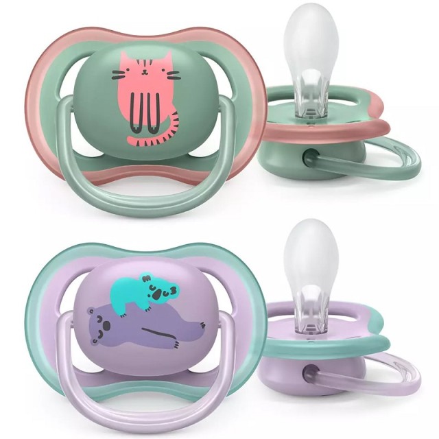 Avent Ultra Air 6-18m Orthodontic Soother Ελαφριά Ορθοδοντική Πιπίλα Σιλικόνης  Πράσινο - Μωβ 2 Τεμάχια (SCF085/18)