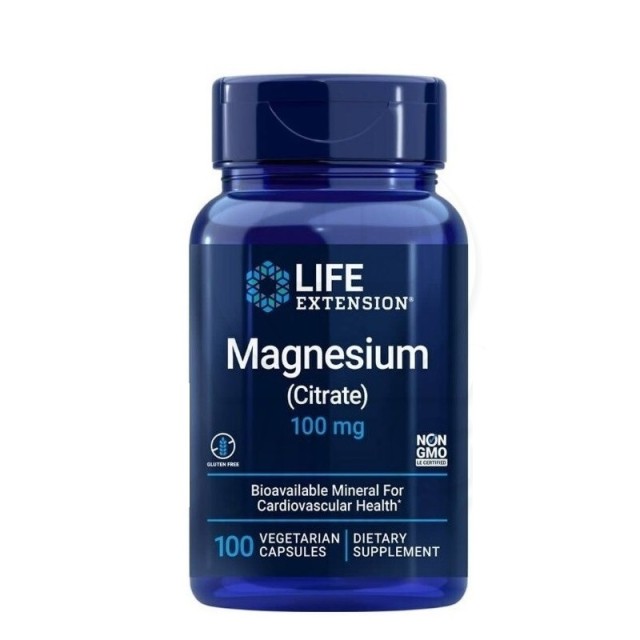 Life Extension Magnesium Citrate 100mg Συμπλήρωμα Διατροφής Με Κιτρικό Μαγνήσιο για τη Φυσιολογική Λειτουργία των Μυών 100 κάψουλες