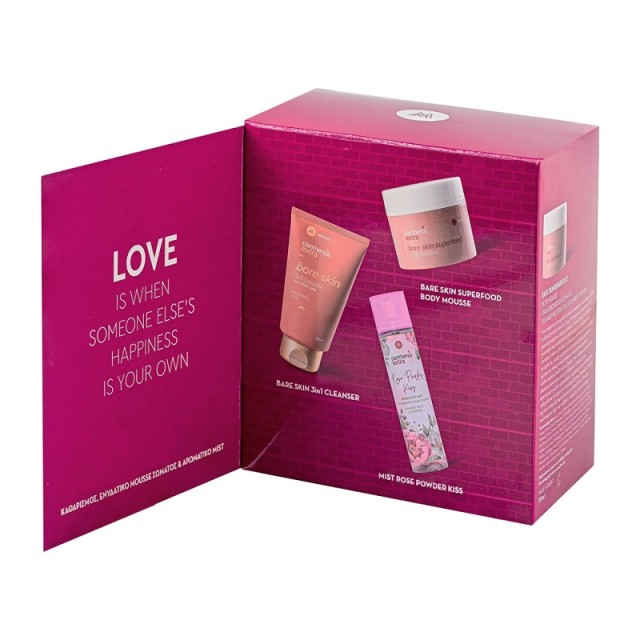 Panthenol Extra Promo Pack Love Bare Skin 3 in 1 Αφρόλουτρο & Σαμπουάν 200ml, Rose Powder Kiss Αρωματικό Mist 100ml, Body Ενυδατικό Mousse Σώματος 230ml