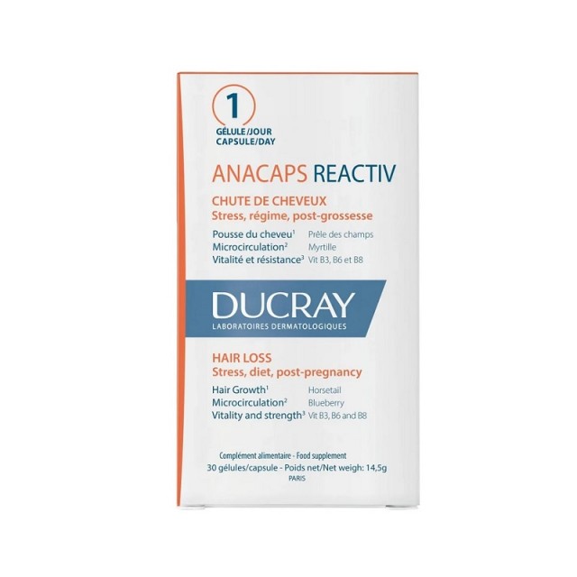 Ducray Anacaps Re-Activ κατά της Αντιδραστικής Τριχόπτωσης 30 Κάψουλες